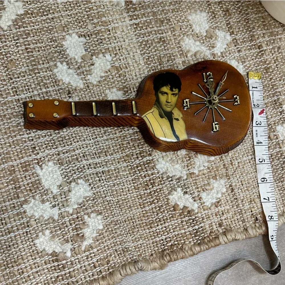 Vintage Elvis Presley Lacquered Wood Working Guitar Shaped Wall Clock
